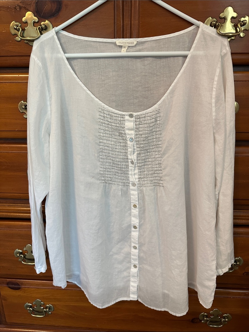 Eileen Fisher XL Lightweight 100% Organic Cotton Smocked Ladies Top. See Photos